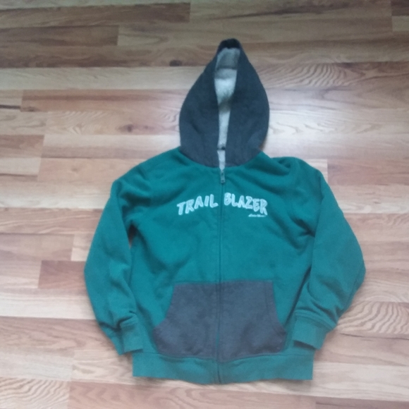 Eddie Bauer Other - Eddie Bauer boys green and gray soft fleece hoodie jacket with sherpa lining 7/8